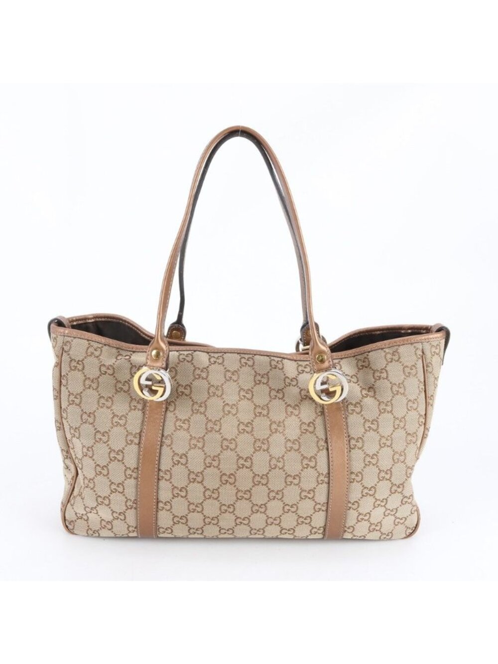 Gucci GG Twins Canvas Leather Tote Shoulder Hand Beige Rbe - Picture 3 of 9